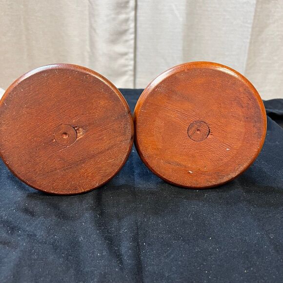 Set of 2 Turned wood Candle Holders with inset brass 1” taper holders - Picture 4 of 6